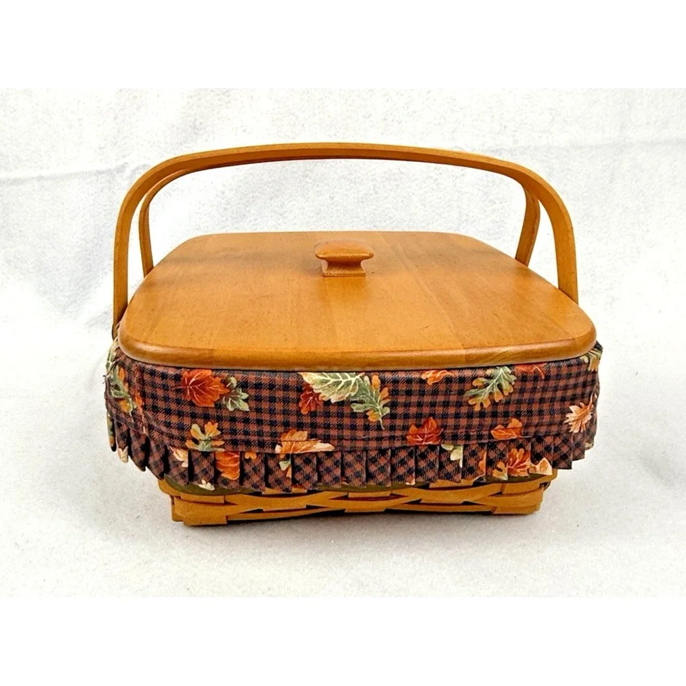 Longaberger Bountiful Harvest Handle Basket 1997 Lid, Protector, Liner  10.5